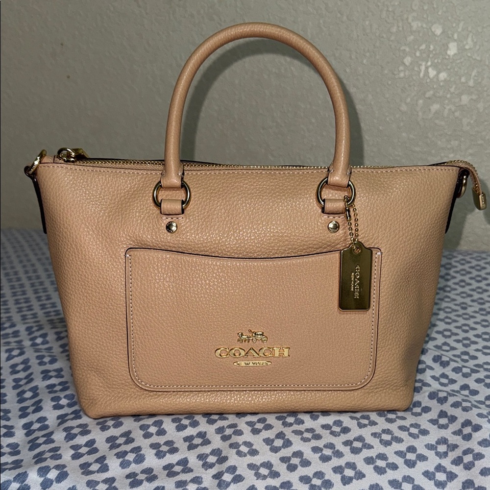 Coach Tan Leather Satchel with Gold Accents